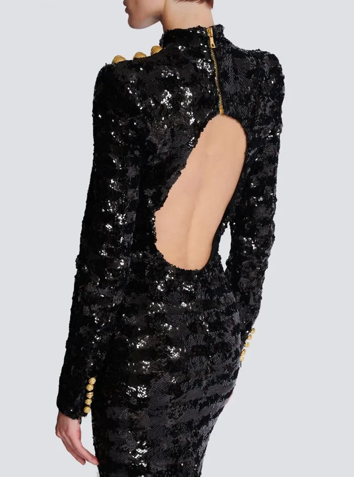 Balmain Dresses Women Long Sequin Dress Black