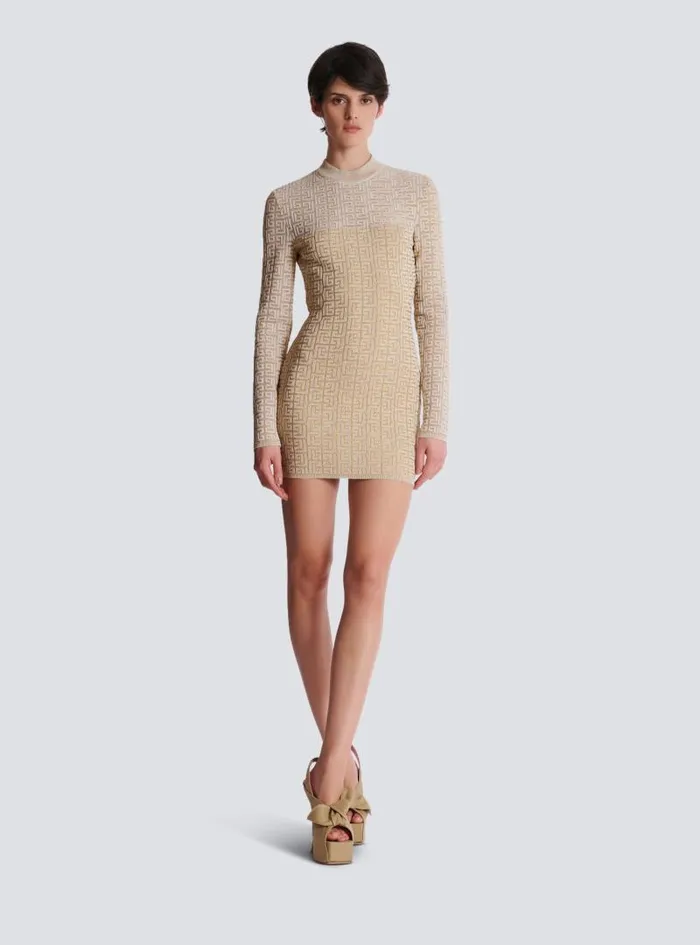 Balmain Dresses Women PB Labyrinth Knit Dress Beige