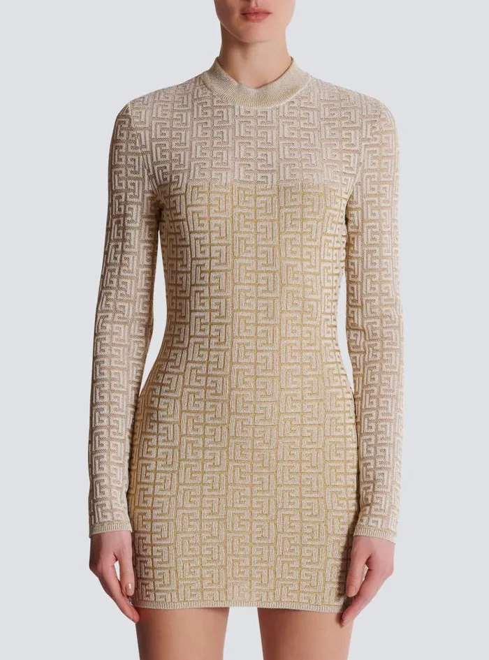 Balmain Dresses Women PB Labyrinth Knit Dress Beige