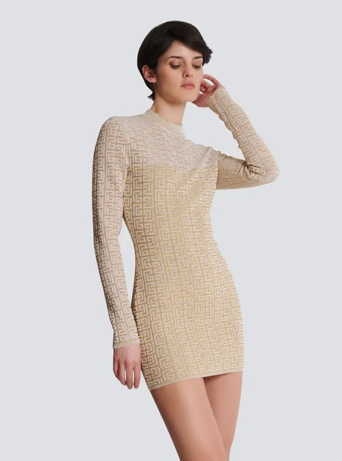 Balmain Dresses Women PB Labyrinth Knit Dress Beige