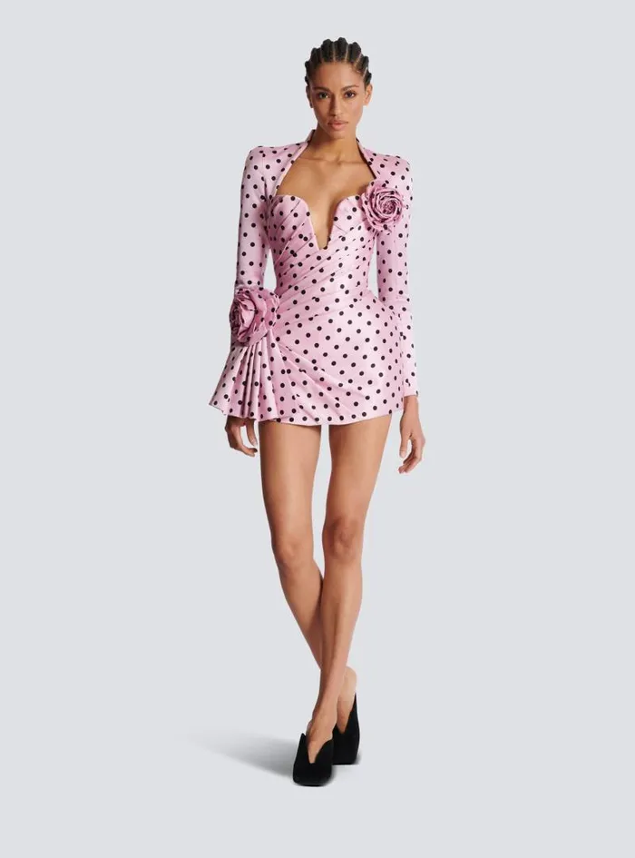 Balmain Dresses Women Polka Dots Short Printed Dress Pink