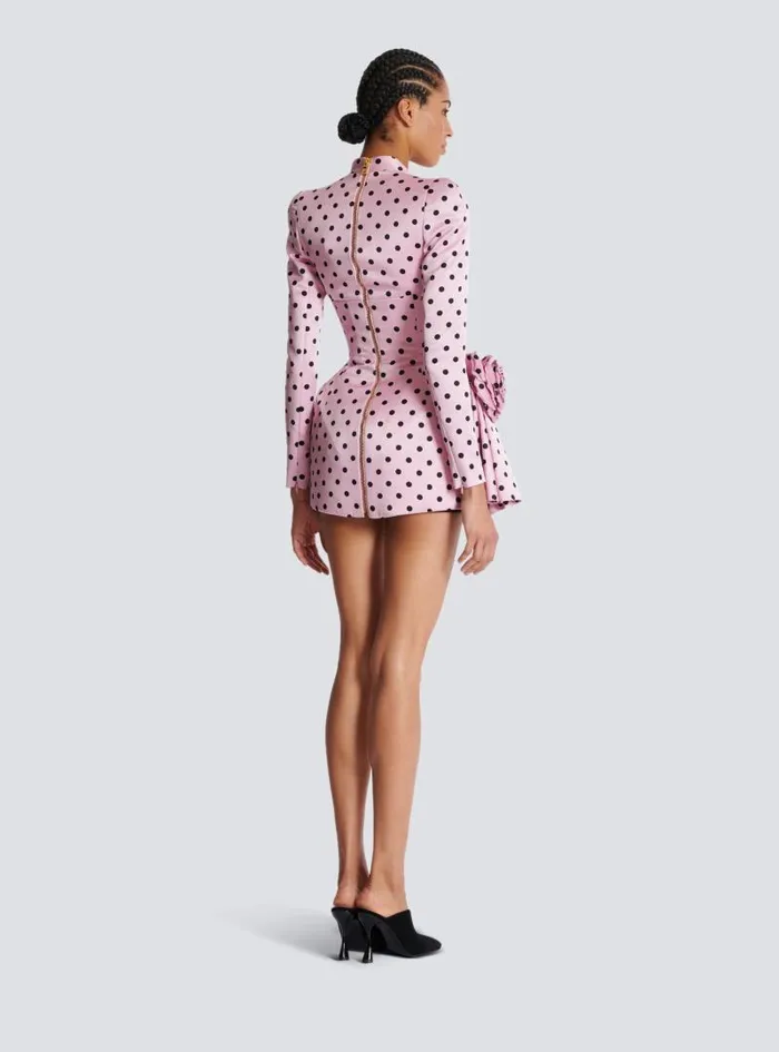 Balmain Dresses Women Polka Dots Short Printed Dress Pink