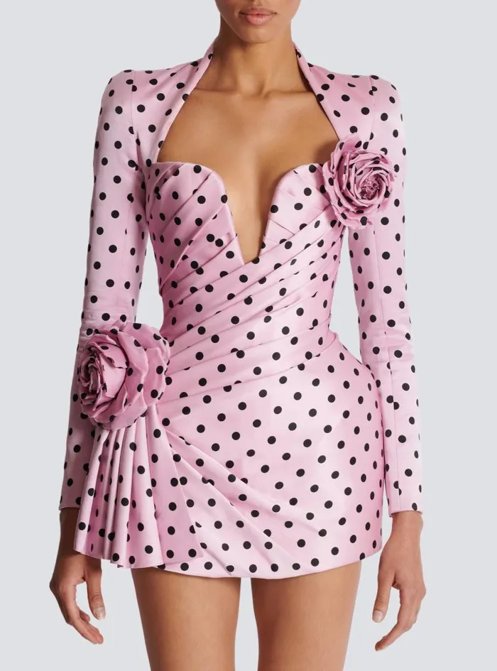 Balmain Dresses Women Polka Dots Short Printed Dress Pink