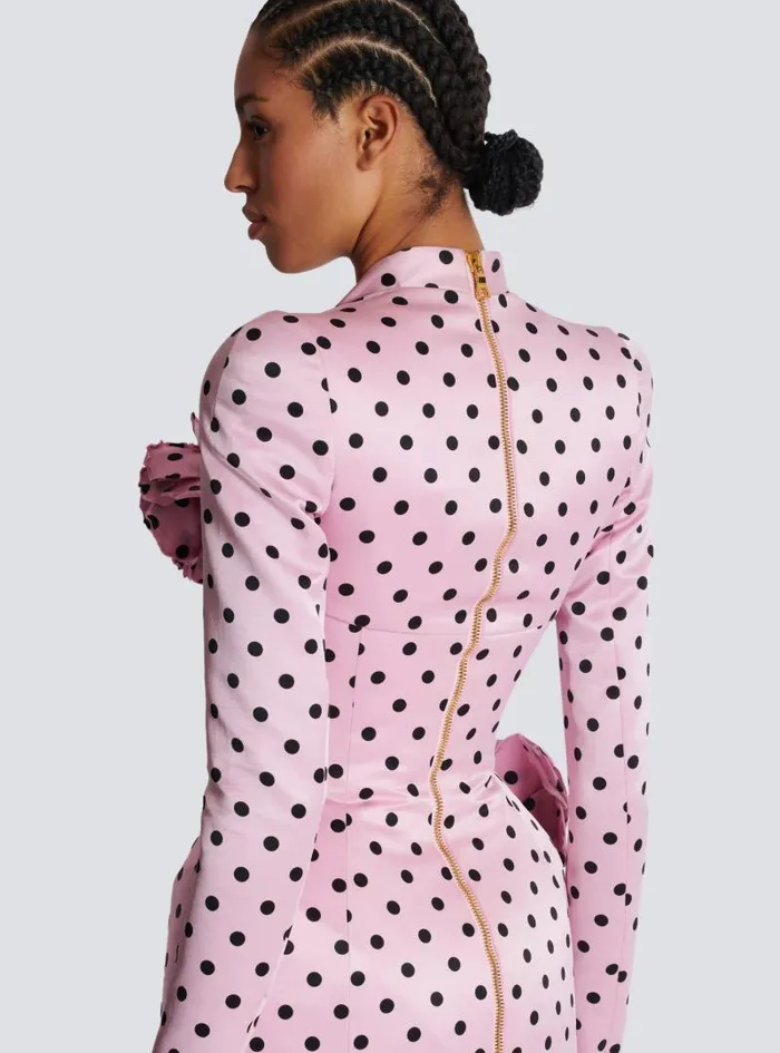 Balmain Dresses Women Polka Dots Short Printed Dress Pink