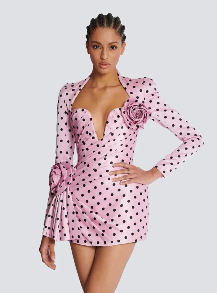 Balmain Dresses Women Polka Dots Short Printed Dress Pink