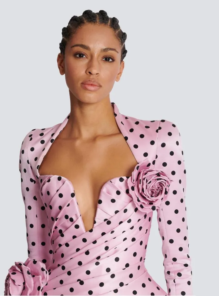 Balmain Dresses Women Polka Dots Short Printed Dress Pink