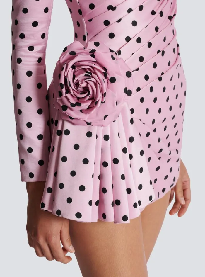 Balmain Dresses Women Polka Dots Short Printed Dress Pink