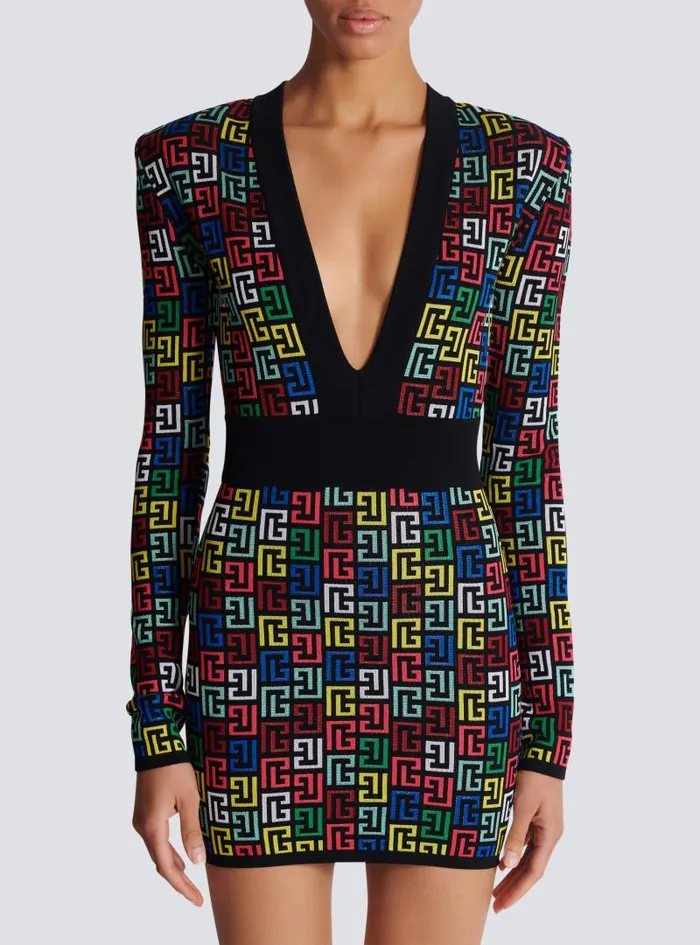 Balmain Dresses Women Pop Monogram Knit Dress Multicolor