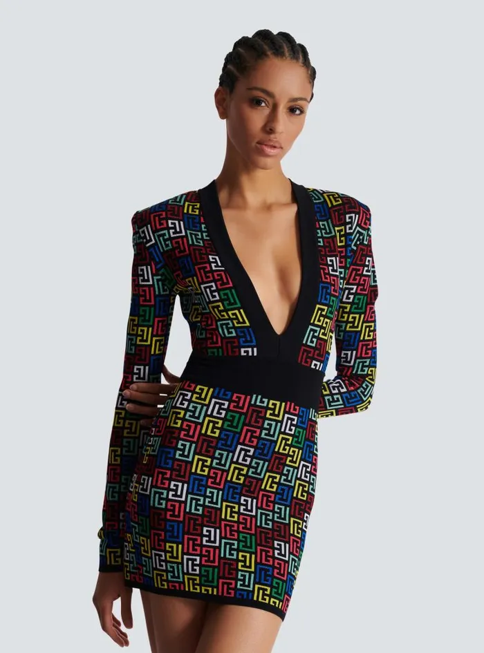 Balmain Dresses Women Pop Monogram Knit Dress Multicolor