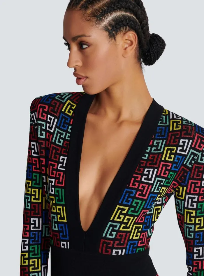 Balmain Dresses Women Pop Monogram Knit Dress Multicolor