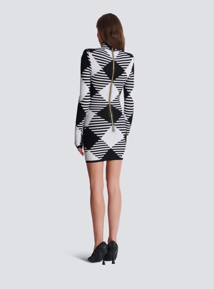 Balmain Dresses Women Short Dress In Rolled Gingham Knit Black