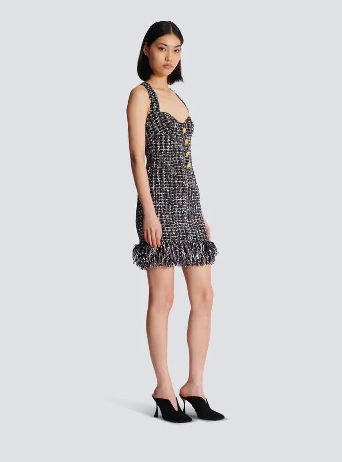 Balmain Dresses Women Short Tweed Dress With Buttons Black