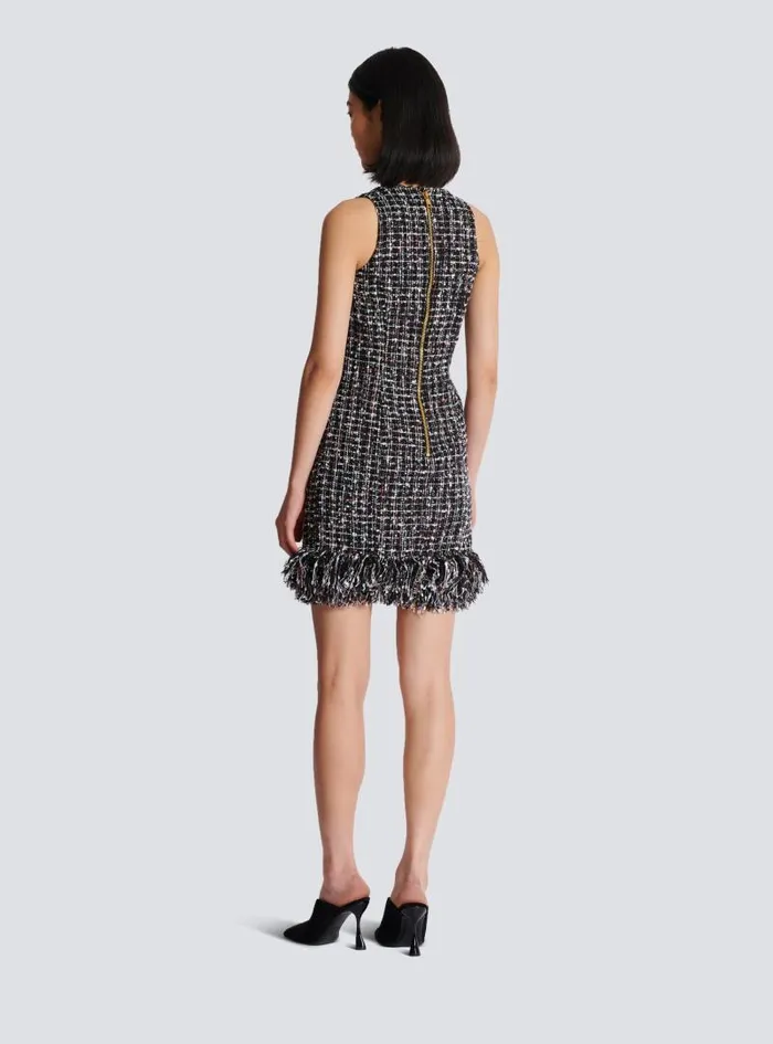 Balmain Dresses Women Short Tweed Dress With Buttons Black