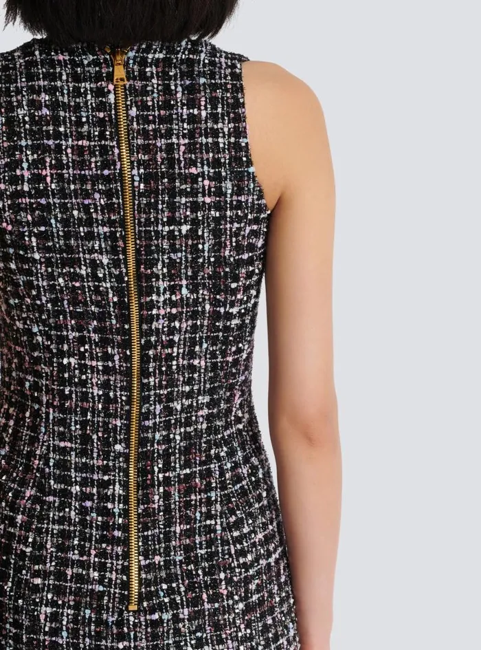 Balmain Dresses Women Short Tweed Dress With Buttons Black