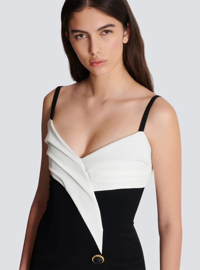 Balmain Dresses Women Twotone Long Crepe Dress With Leg Slit Black