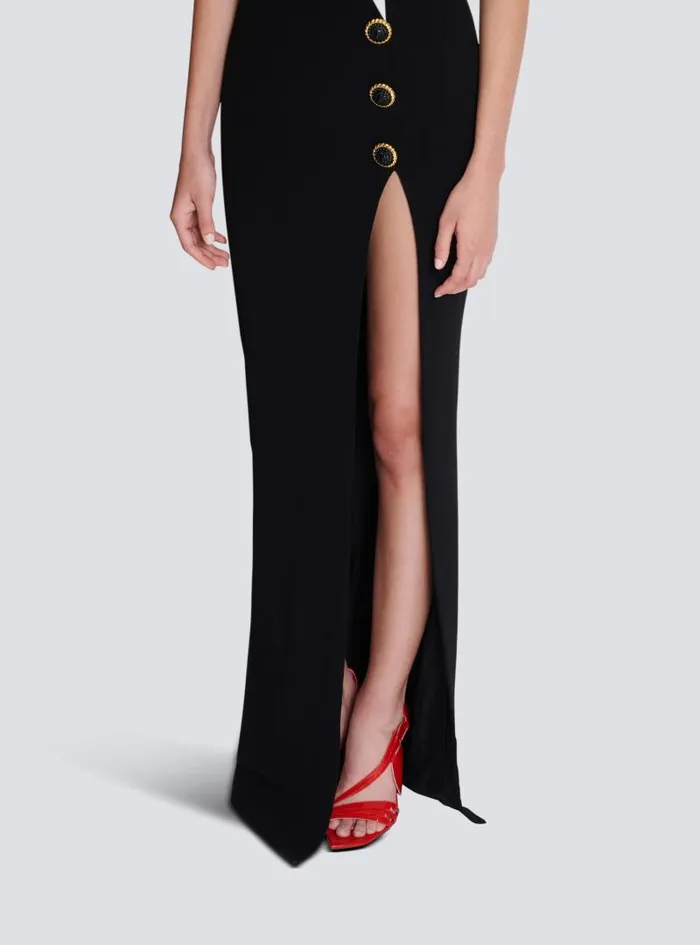Balmain Dresses Women Twotone Long Crepe Dress With Leg Slit Black