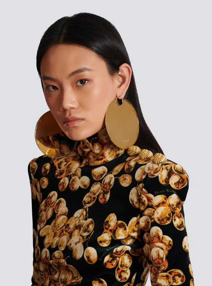 Balmain Fashion Jewelry Women engraved Brass Hoop Earrings Gold