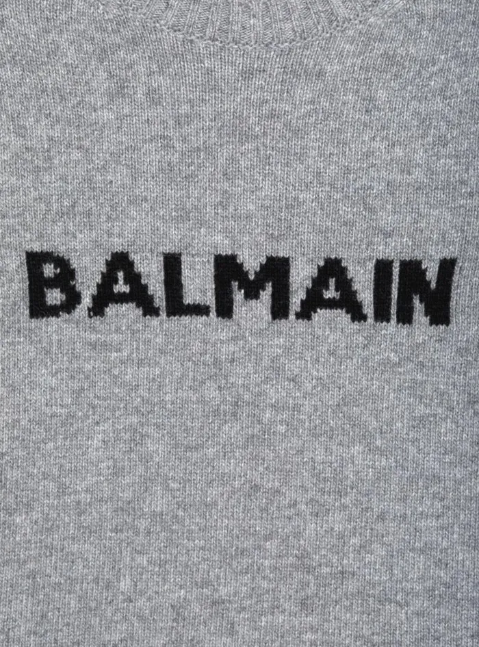 Balmain Girls 410 Years Kids Knit Jumper With Logo Grey