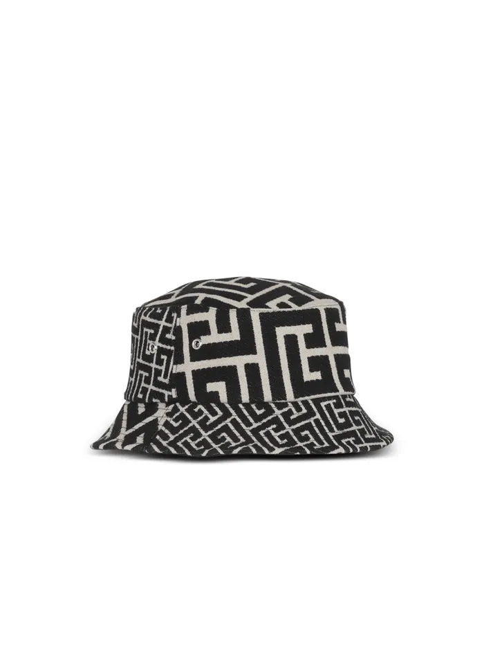 Balmain Hats And Caps Men Cotton Canvas Bucket Hat With Paris Logo Black