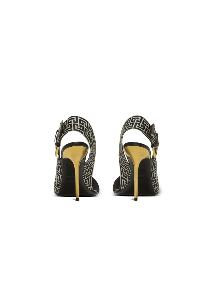 Balmain High Heels and Pumps Women Ruby Sandals In Calfskin And PB Labyrinth Canvas Black