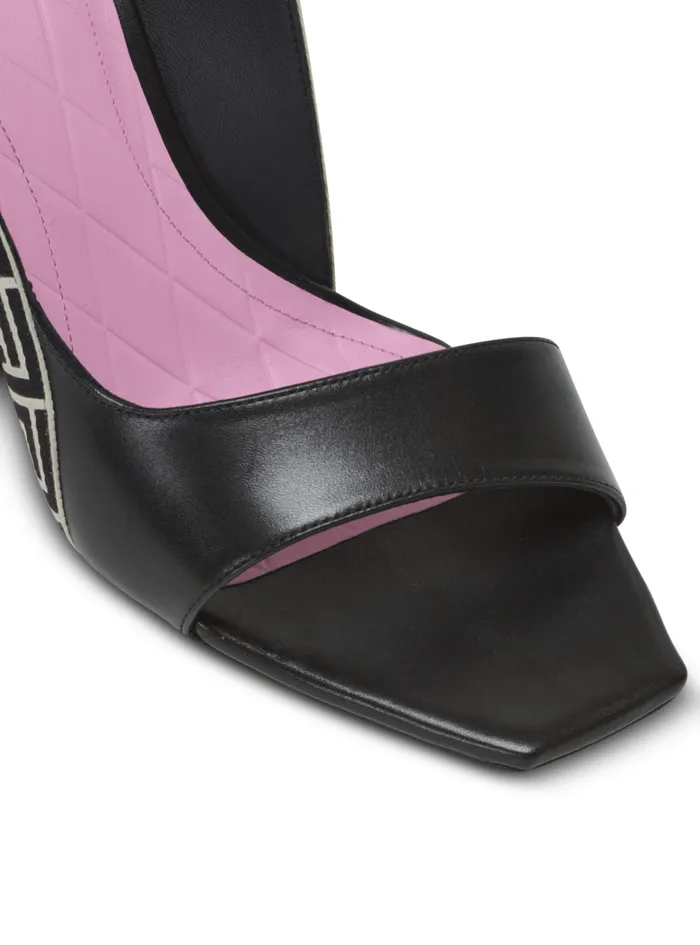 Balmain High Heels and Pumps Women Ruby Sandals In Calfskin And PB Labyrinth Canvas Black