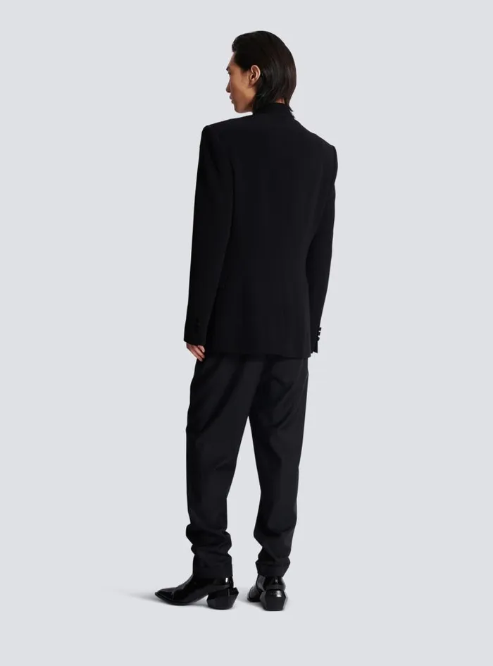 Balmain Jackets And Blazers Men 1button Jacket With Embroidered Palm Tree Collar Black