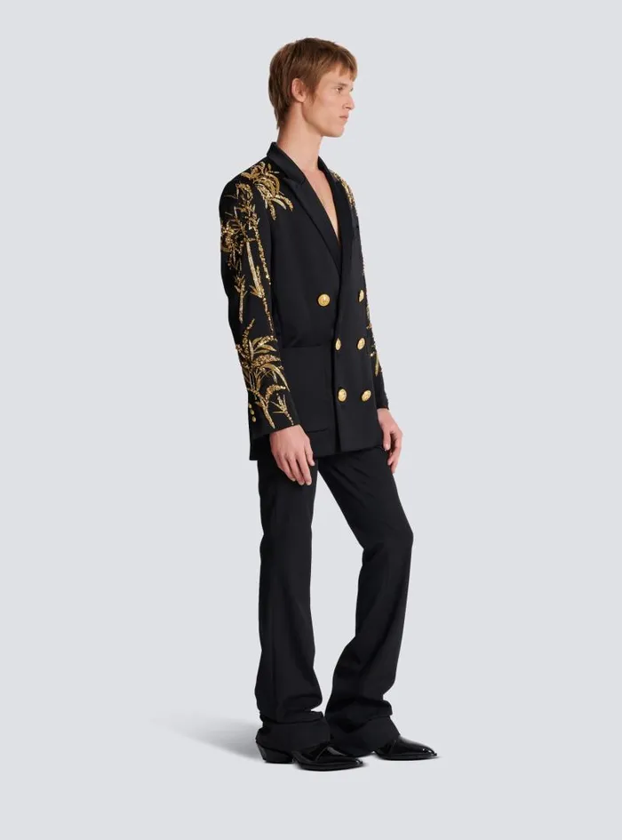 Balmain Jackets And Blazers Men Blazer With Embroidered Bamboo Sleeves Black