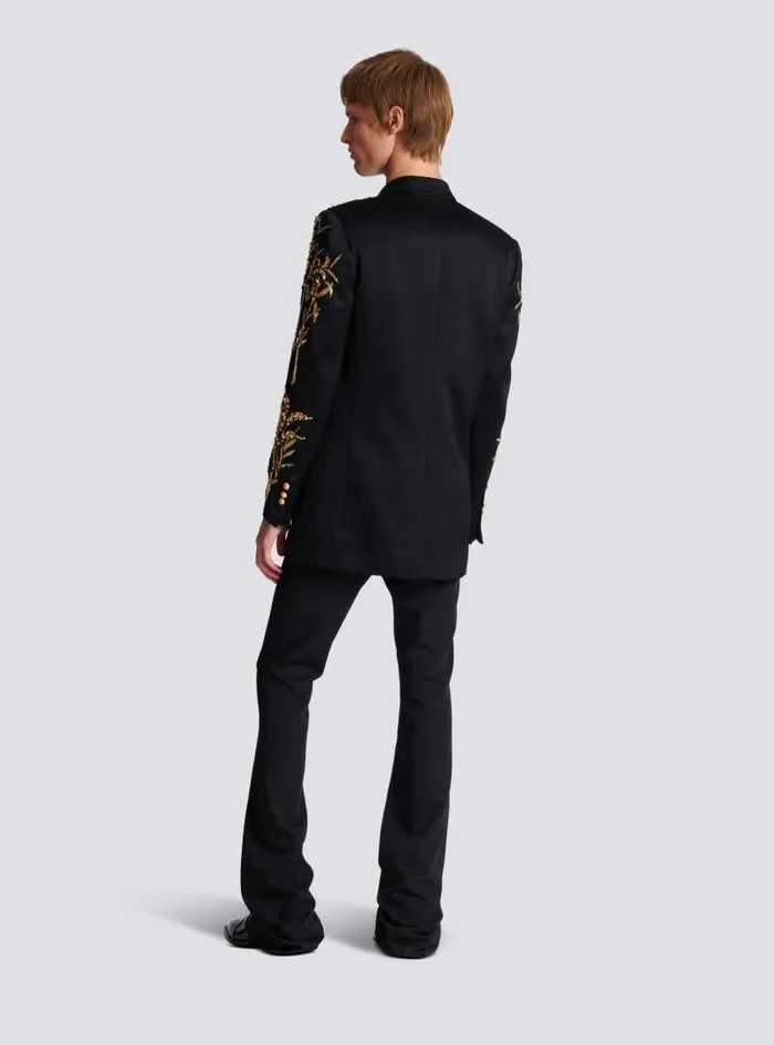 Balmain Jackets And Blazers Men Blazer With Embroidered Bamboo Sleeves Black