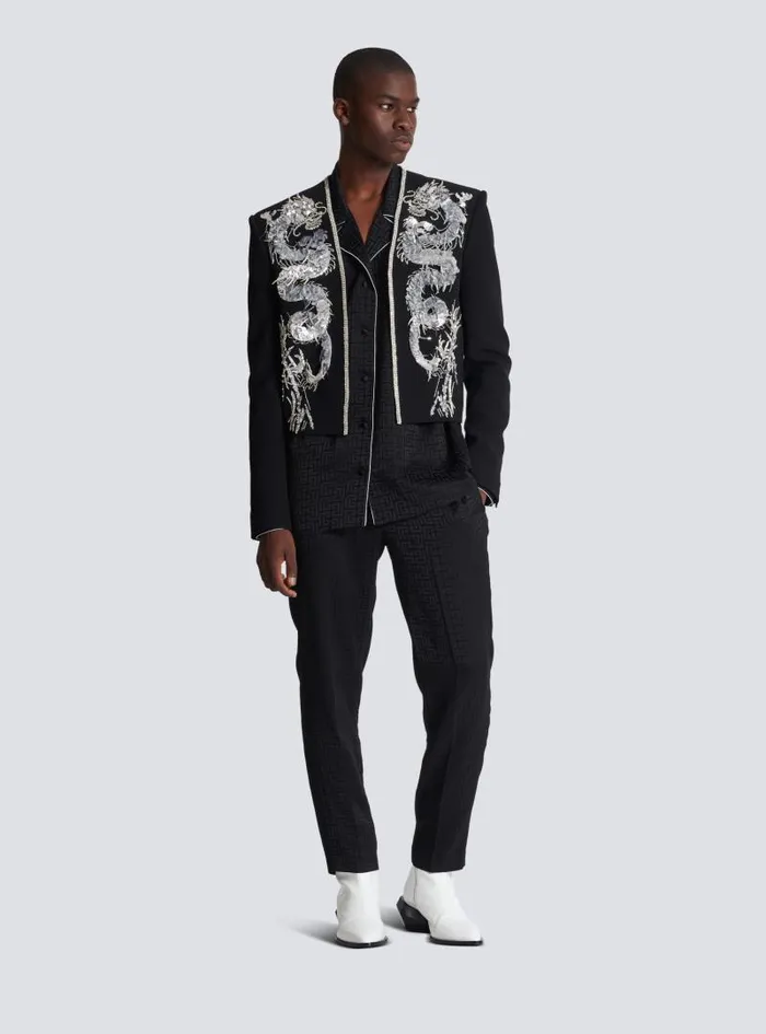 Balmain Jackets And Blazers Men Dragon Embroidered Spencer Jacket Black