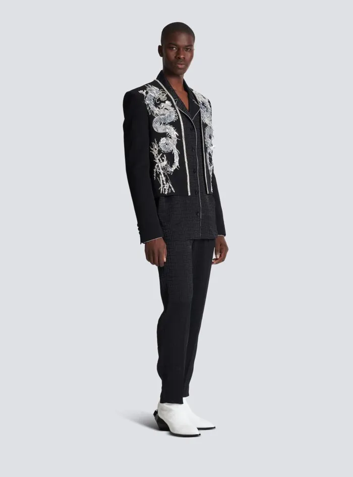 Balmain Jackets And Blazers Men Dragon Embroidered Spencer Jacket Black