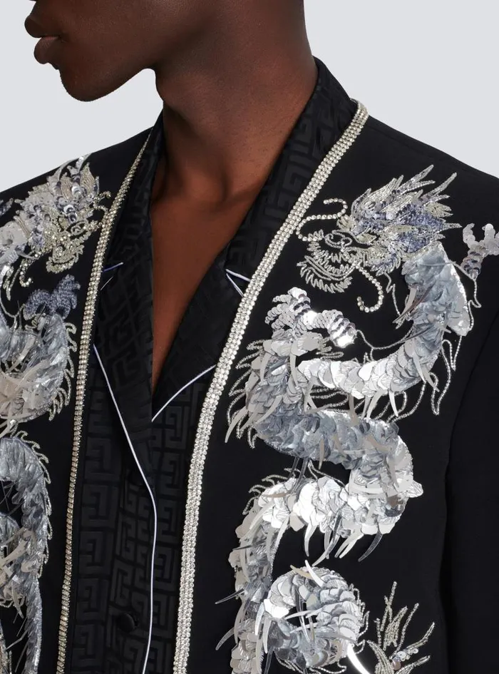 Balmain Jackets And Blazers Men Dragon Embroidered Spencer Jacket Black