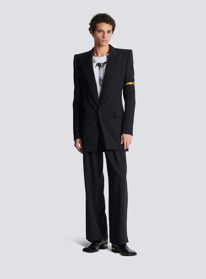Balmain Jackets And Blazers Men Grain De Poudre 1button Jacket With Shoulder Pads Black