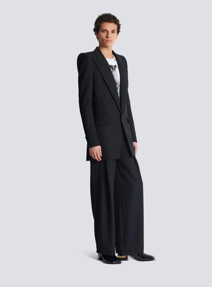 Balmain Jackets And Blazers Men Grain De Poudre 1button Jacket With Shoulder Pads Black