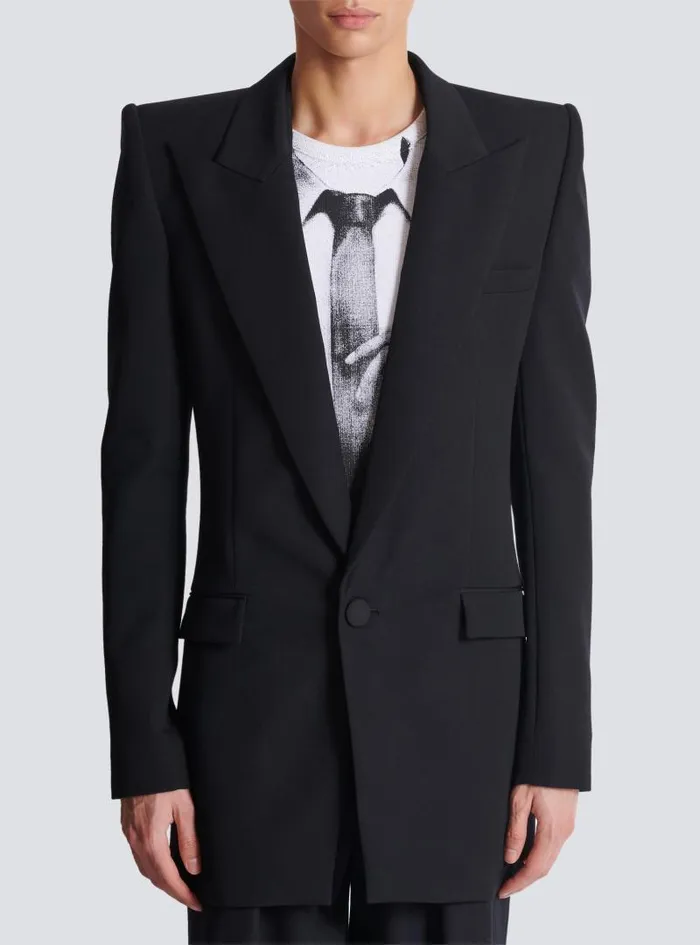 Balmain Jackets And Blazers Men Grain De Poudre 1button Jacket With Shoulder Pads Black