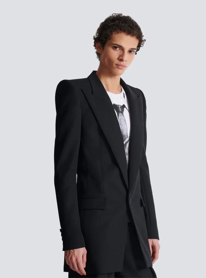 Balmain Jackets And Blazers Men Grain De Poudre 1button Jacket With Shoulder Pads Black
