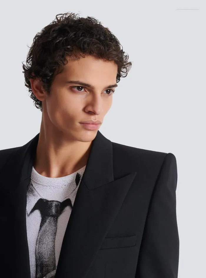 Balmain Jackets And Blazers Men Grain De Poudre 1button Jacket With Shoulder Pads Black