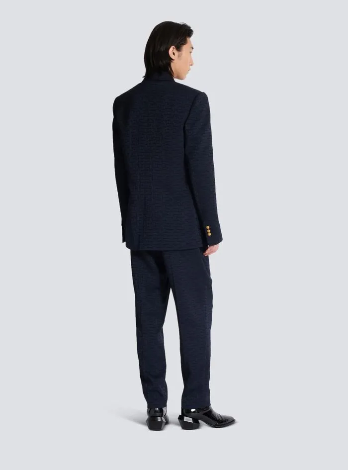 Balmain Jackets And Blazers Men PB Labyrinth Satin Jacquard Blazer Navy