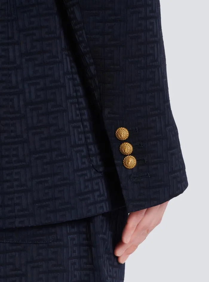 Balmain Jackets And Blazers Men PB Labyrinth Satin Jacquard Blazer Navy