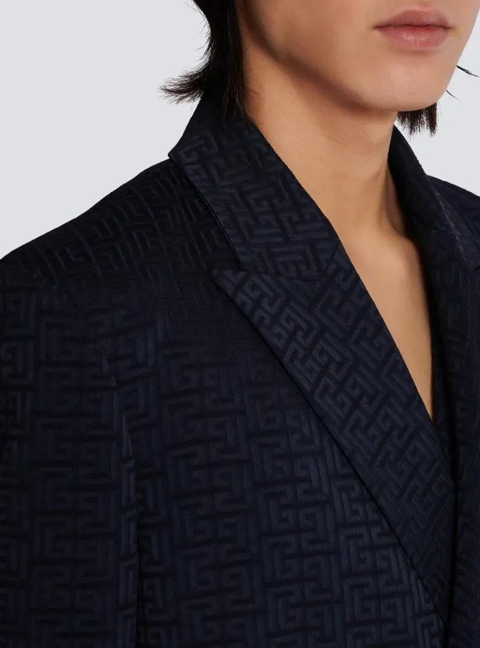 Balmain Jackets And Blazers Men PB Labyrinth Satin Jacquard Blazer Navy