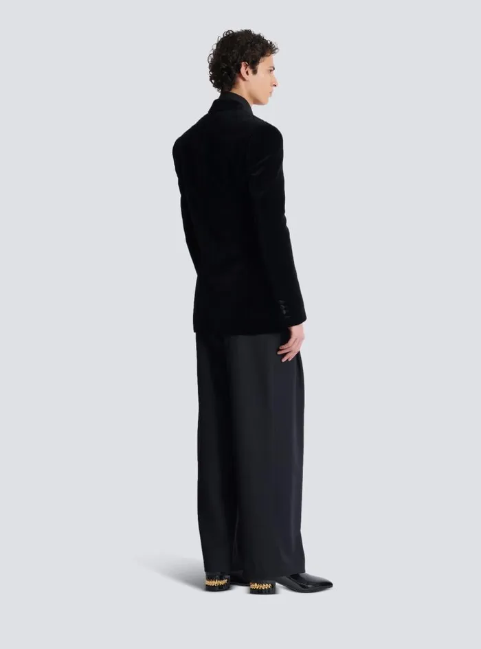 Balmain Jackets And Blazers Men Velvet Jacket With Embroidered Collar Black