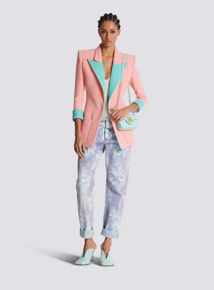 Balmain Jackets And Blazers Women 1button Double Crepe Twotone Jacket Pink