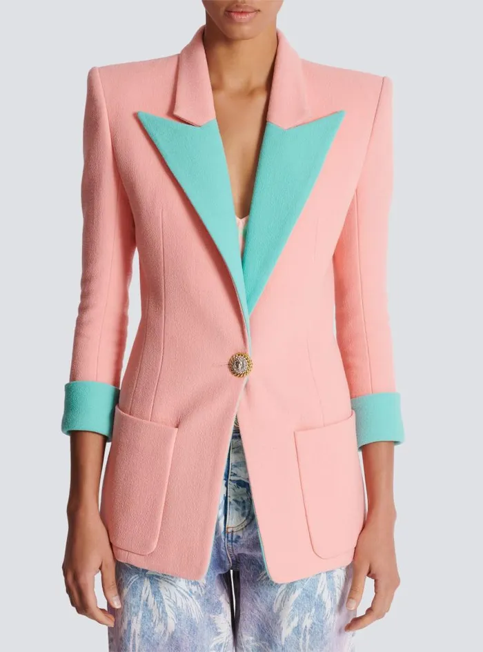 Balmain Jackets And Blazers Women 1button Double Crepe Twotone Jacket Pink
