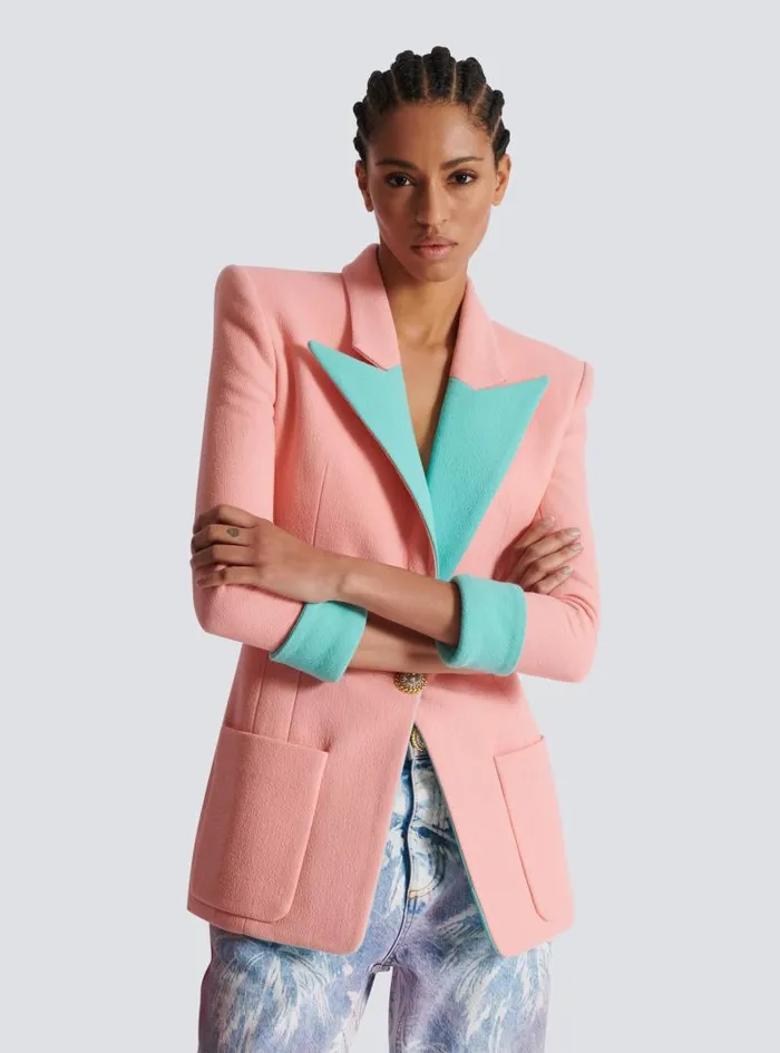 Balmain Jackets And Blazers Women 1button Double Crepe Twotone Jacket Pink