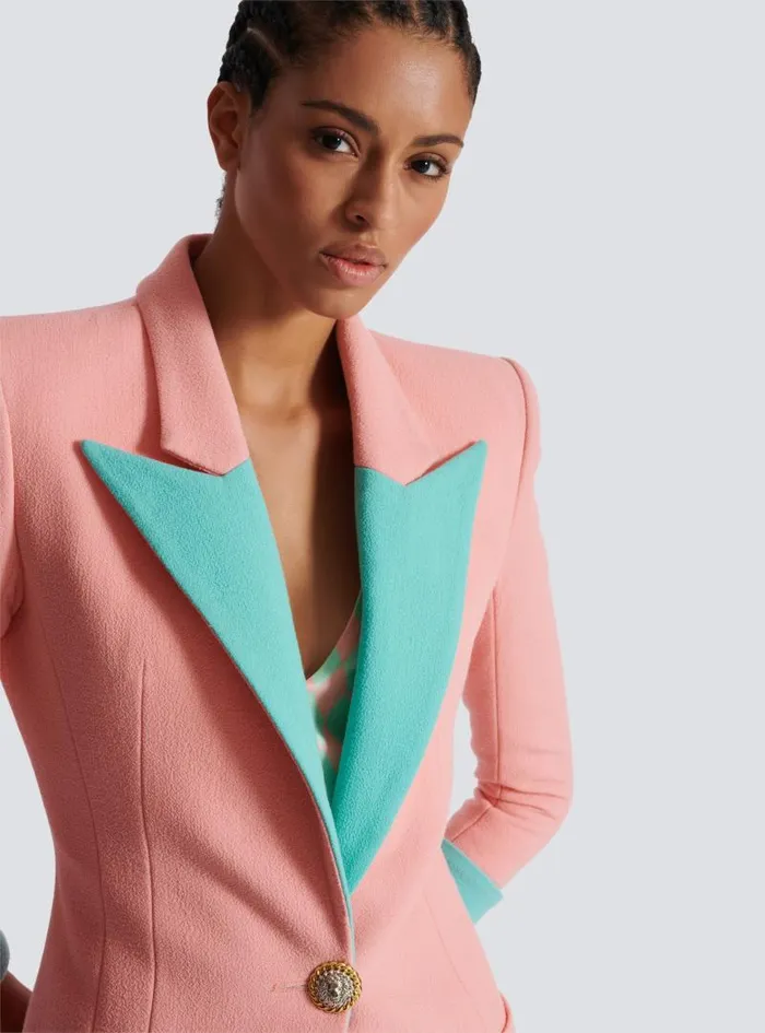 Balmain Jackets And Blazers Women 1button Double Crepe Twotone Jacket Pink