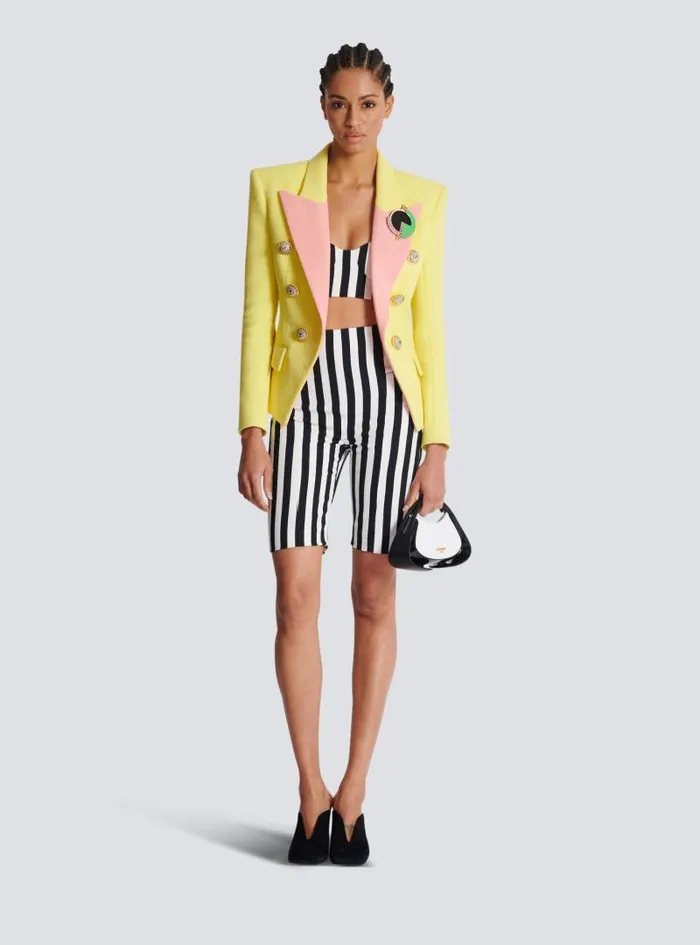 Balmain Jackets And Blazers Women 6button Double Crepe Twotone Jacket Yellow