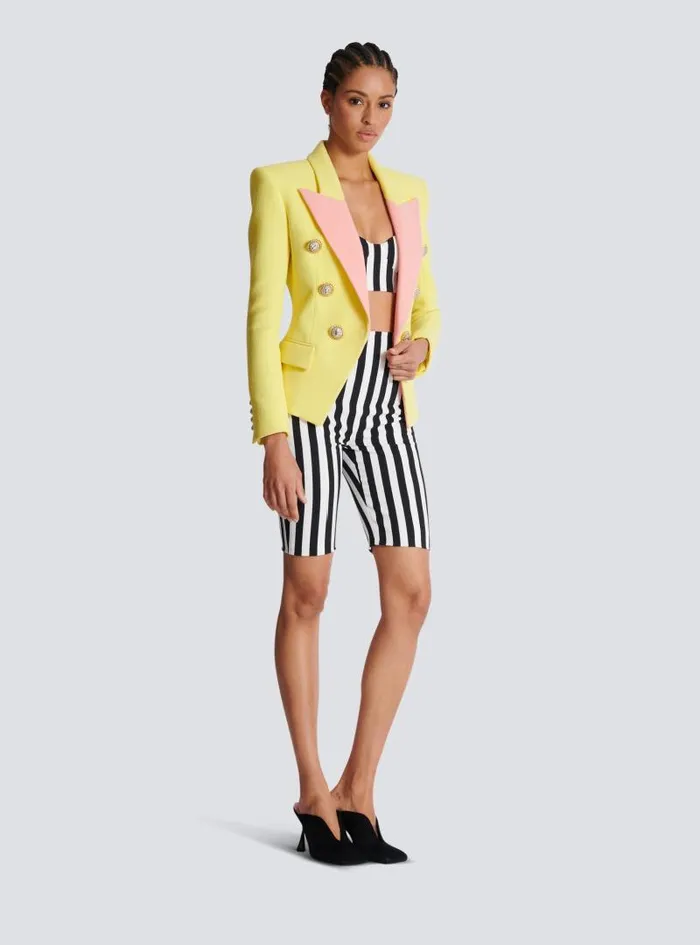Balmain Jackets And Blazers Women 6button Double Crepe Twotone Jacket Yellow
