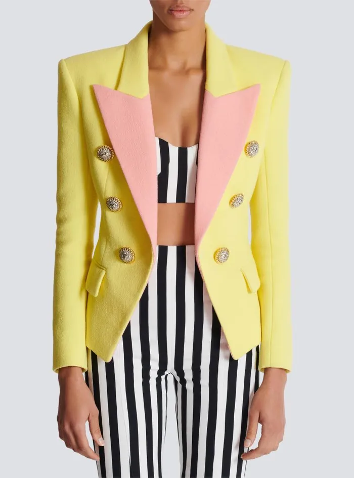 Balmain Jackets And Blazers Women 6button Double Crepe Twotone Jacket Yellow