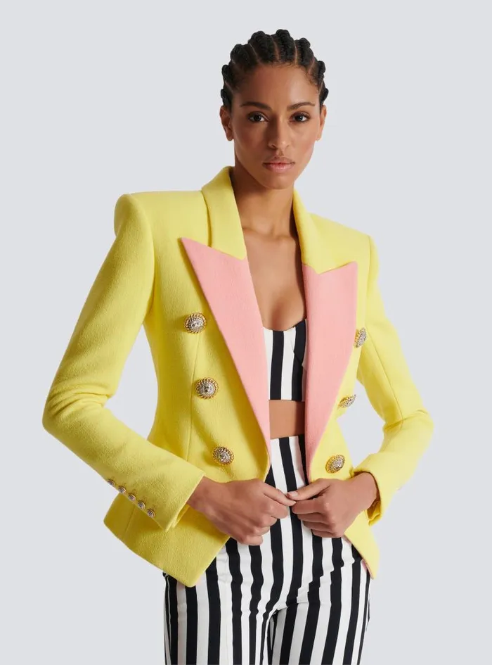 Balmain Jackets And Blazers Women 6button Double Crepe Twotone Jacket Yellow