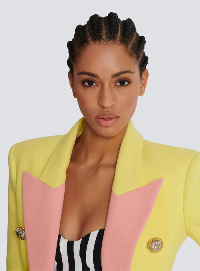 Balmain Jackets And Blazers Women 6button Double Crepe Twotone Jacket Yellow