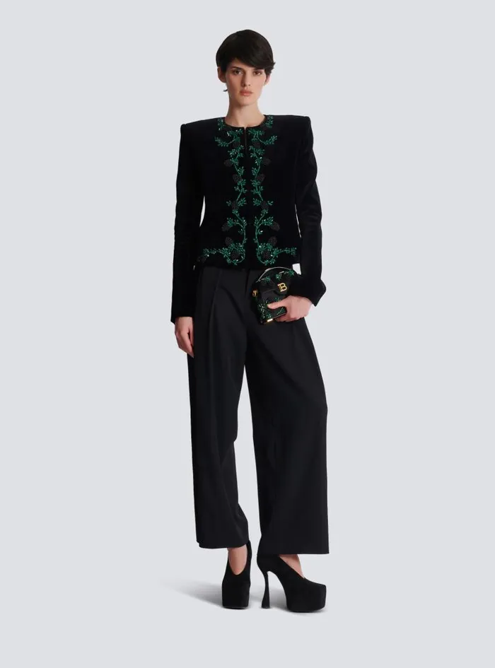 Balmain Jackets And Blazers Women Blackberry Embroidered Velvet Jacket Black